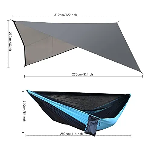 Camping Hammock w/ Mosquito Net Rain Fly,Nylon Parachute Hammock Tent