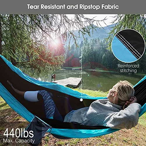 Camping Hammock w/ Mosquito Net Rain Fly,Nylon Parachute Hammock Tent