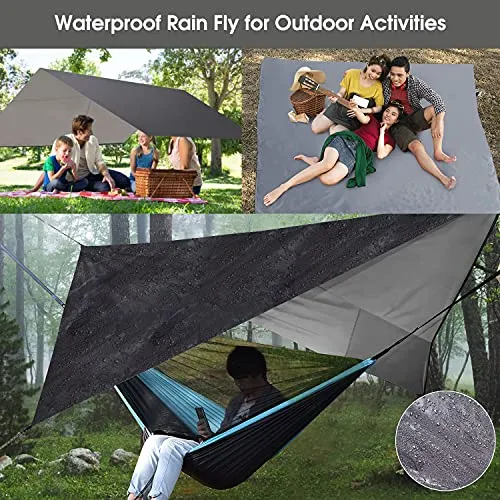 Camping Hammock w/ Mosquito Net Rain Fly,Nylon Parachute Hammock Tent