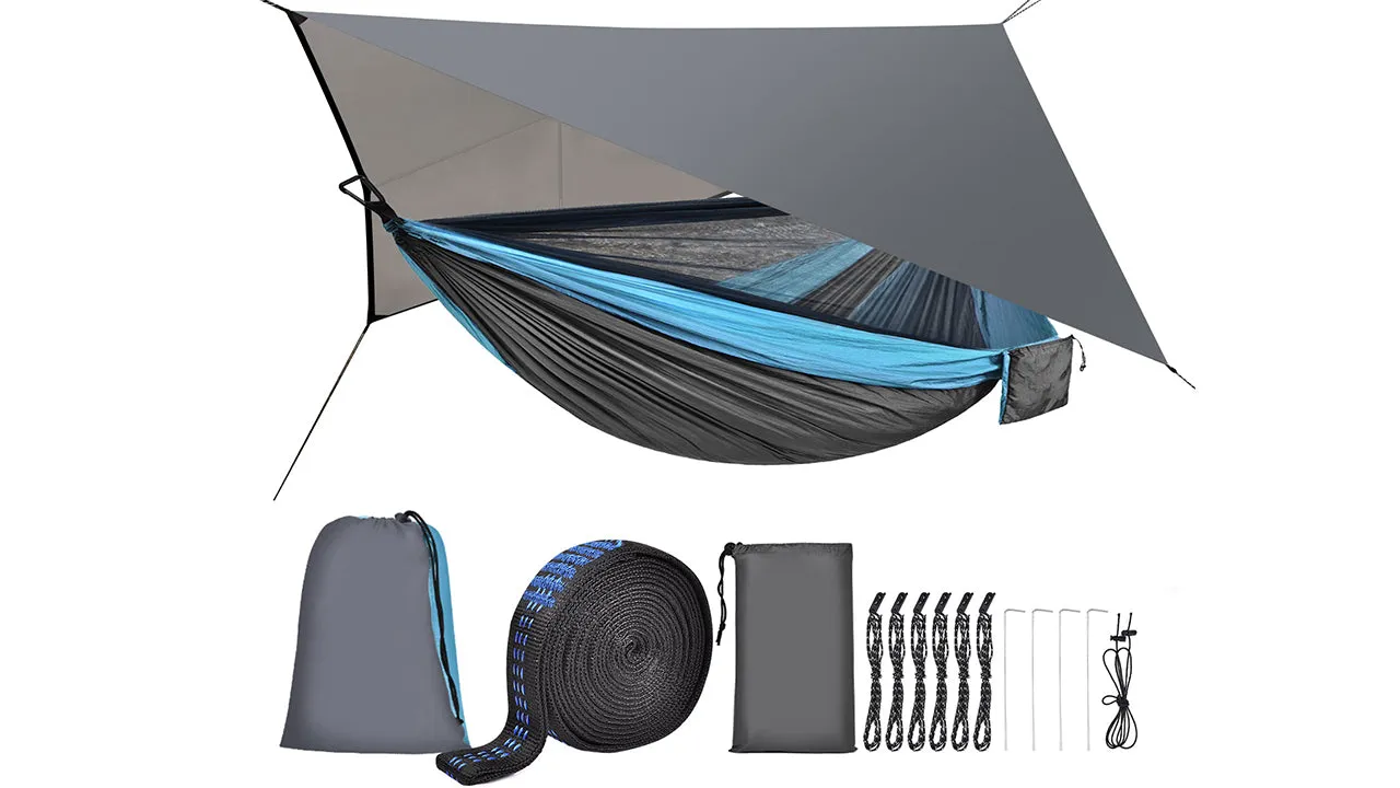 Camping Hammock w/ Mosquito Net Rain Fly,Nylon Parachute Hammock Tent