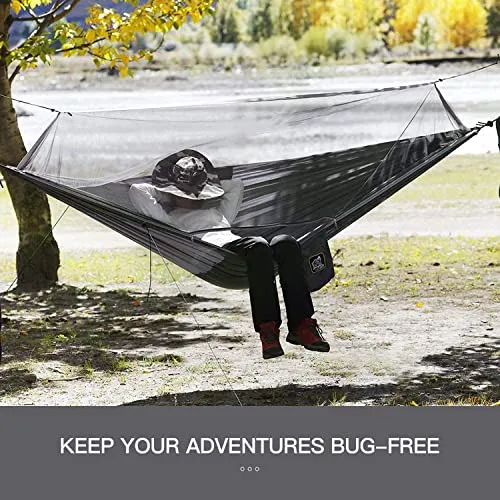 Camping Hammock w/ Net & Rain Fly,Portable Lightweight Outdoor Hammock