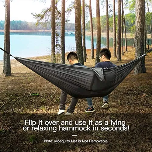 Camping Hammock w/ Net & Rain Fly,Portable Lightweight Outdoor Hammock