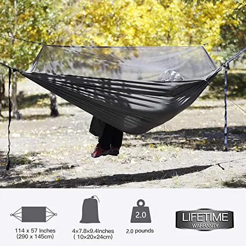 Camping Hammock w/ Net & Rain Fly,Portable Lightweight Outdoor Hammock