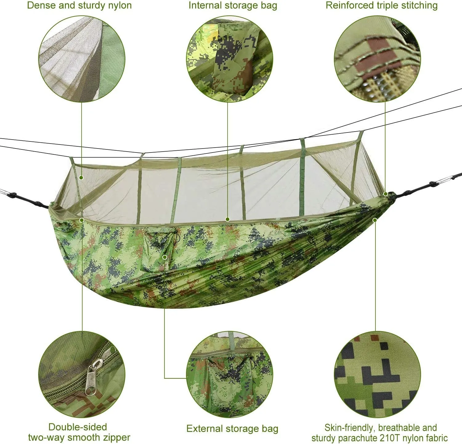 Camping Hammock with Mosquito Net f 2 Persons Hammock or Bed Outdoor 600Lbs Load Hiking Camping Hammock& Hanging Kit Portable Nylon Swing Hanging Bed, Patio, Camping and Travel
