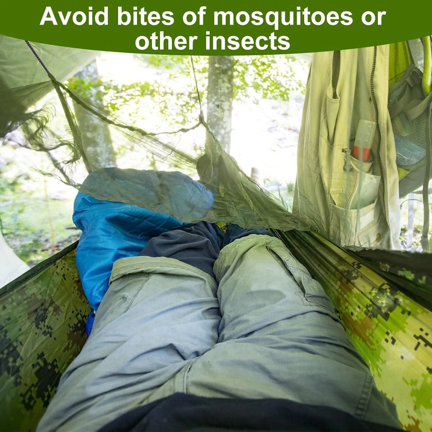 Camping Hammock with Mosquito Net f 2 Persons Hammock or Bed Outdoor 600Lbs Load Hiking Camping Hammock& Hanging Kit Portable Nylon Swing Hanging Bed, Patio, Camping and Travel