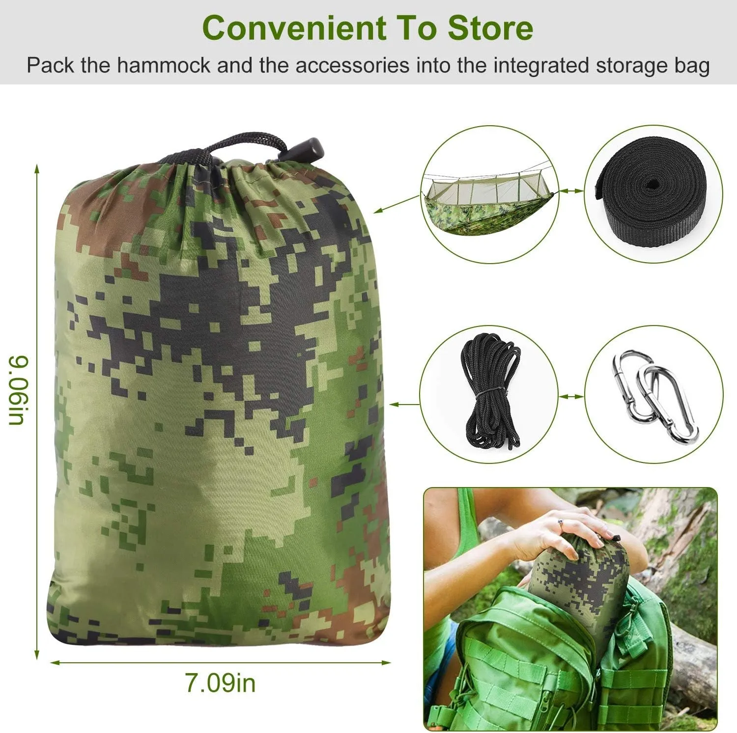 Camping Hammock with Mosquito Net f 2 Persons Hammock or Bed Outdoor 600Lbs Load Hiking Camping Hammock& Hanging Kit Portable Nylon Swing Hanging Bed, Patio, Camping and Travel