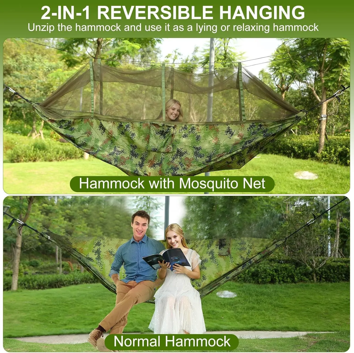 Camping Hammock with Mosquito Net f 2 Persons Hammock or Bed Outdoor 600Lbs Load Hiking Camping Hammock& Hanging Kit Portable Nylon Swing Hanging Bed, Patio, Camping and Travel