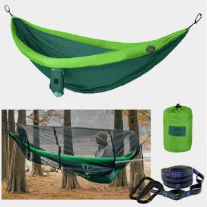 Camping Hammock with Mosquito Net, Portable Double Hammock Tent with Anti-Rollover Inflatable Armrest, 2 Person Hanging Hammocks Tree Straps, Max 500lbs, Green