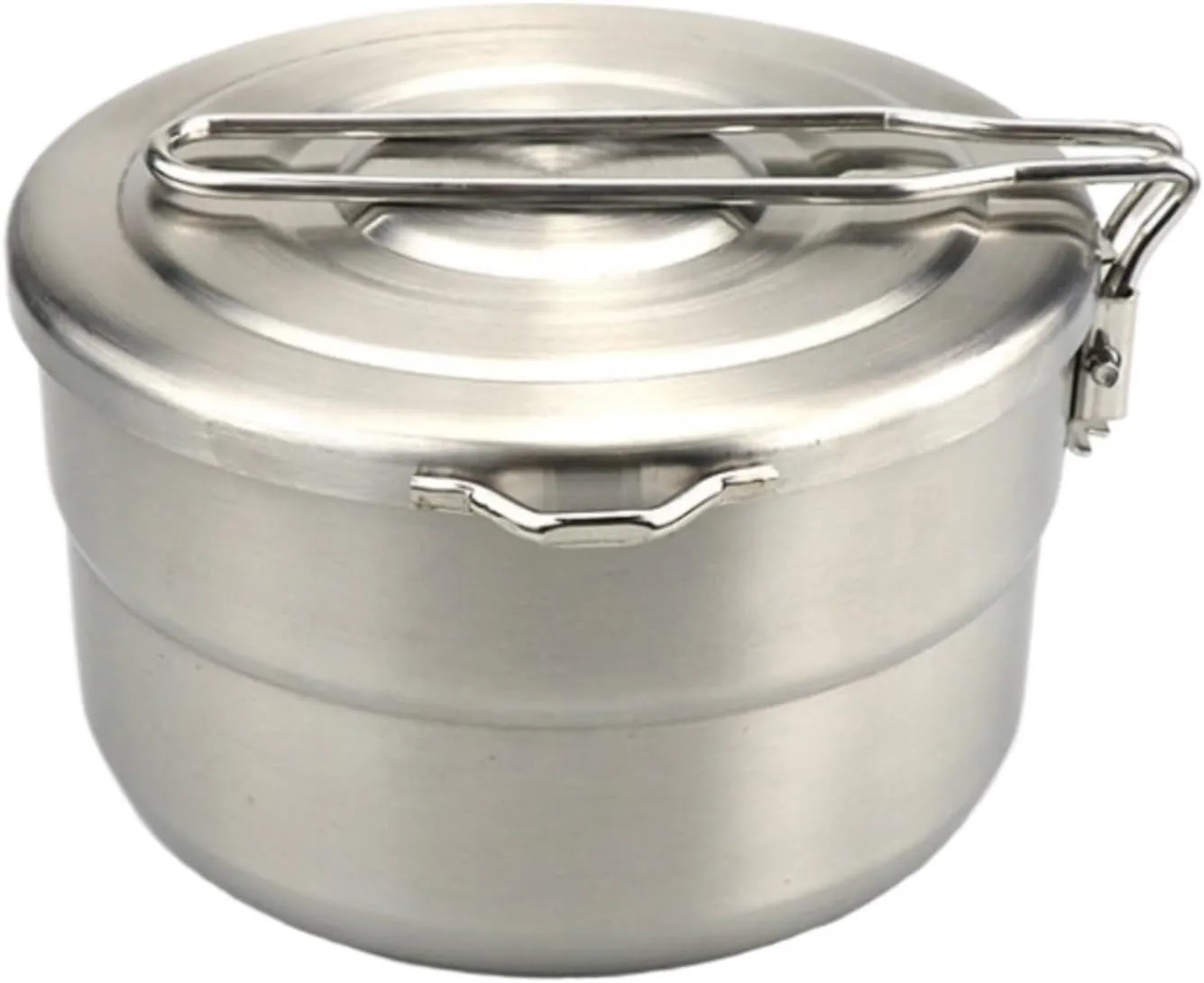 Camping Kitchen Utensil Outdoor 304 Stainless Steel Lunch Box Camping Pot Convenient Folding Handle Picnic Cooking Pot for Outdoor Cooking