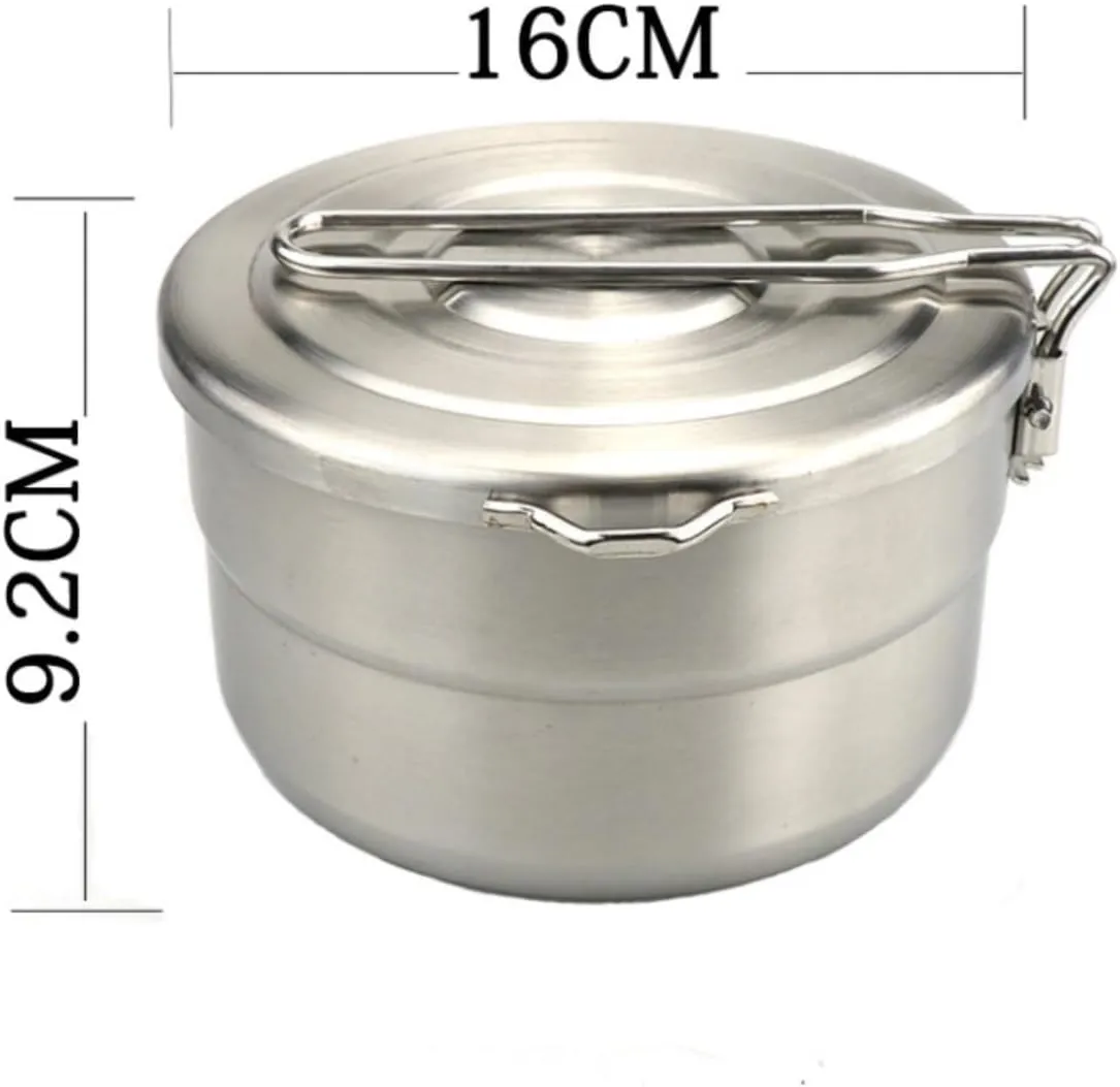 Camping Kitchen Utensil Outdoor 304 Stainless Steel Lunch Box Camping Pot Convenient Folding Handle Picnic Cooking Pot for Outdoor Cooking