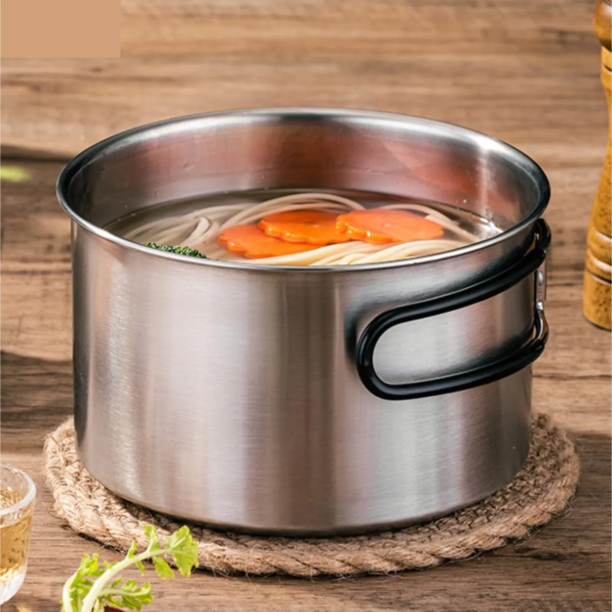 Camping Kitchen Utensil Outdoor Pot Set Stainless Steel Camping Pot Portable Camping Foldable Handle Cooker Frying Pan for Outdoor Cooking