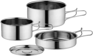 Camping Kitchen Utensil Outdoor Pot Set Stainless Steel Camping Pot Portable Camping Foldable Handle Cooker Frying Pan for Outdoor Cooking