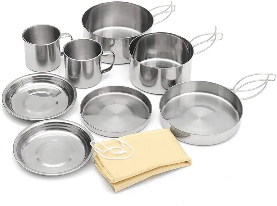 Camping Outdoor Tableware Stainless Steel Bowls Folding Cooking Set Hiking Taveling Cookware