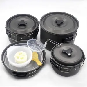 Camping Picnic Lightweight Stackable Cooking Pots and Pans Hiker Camping Cooker Kit Hiking and Picnic Pan Set with for Outdoor Camping Hiking Picnic (Color : Black) (Black)