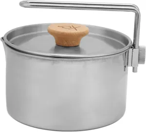 Camping Pot, Stainless Steel 1L Camp Bowl Multifunctional Camping Cookware with Foldable Handle Portable Open Fire Cookware for Camping Hiking Outdoor Emergency