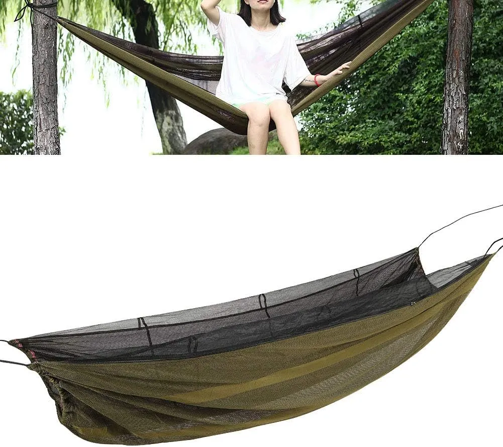 Camping Single Hammock, Portable Outdoor, Hiking Backpacking Survival Hammock, Durably and, Super Soft Material for Unprecedented Comfort (Dark Green)