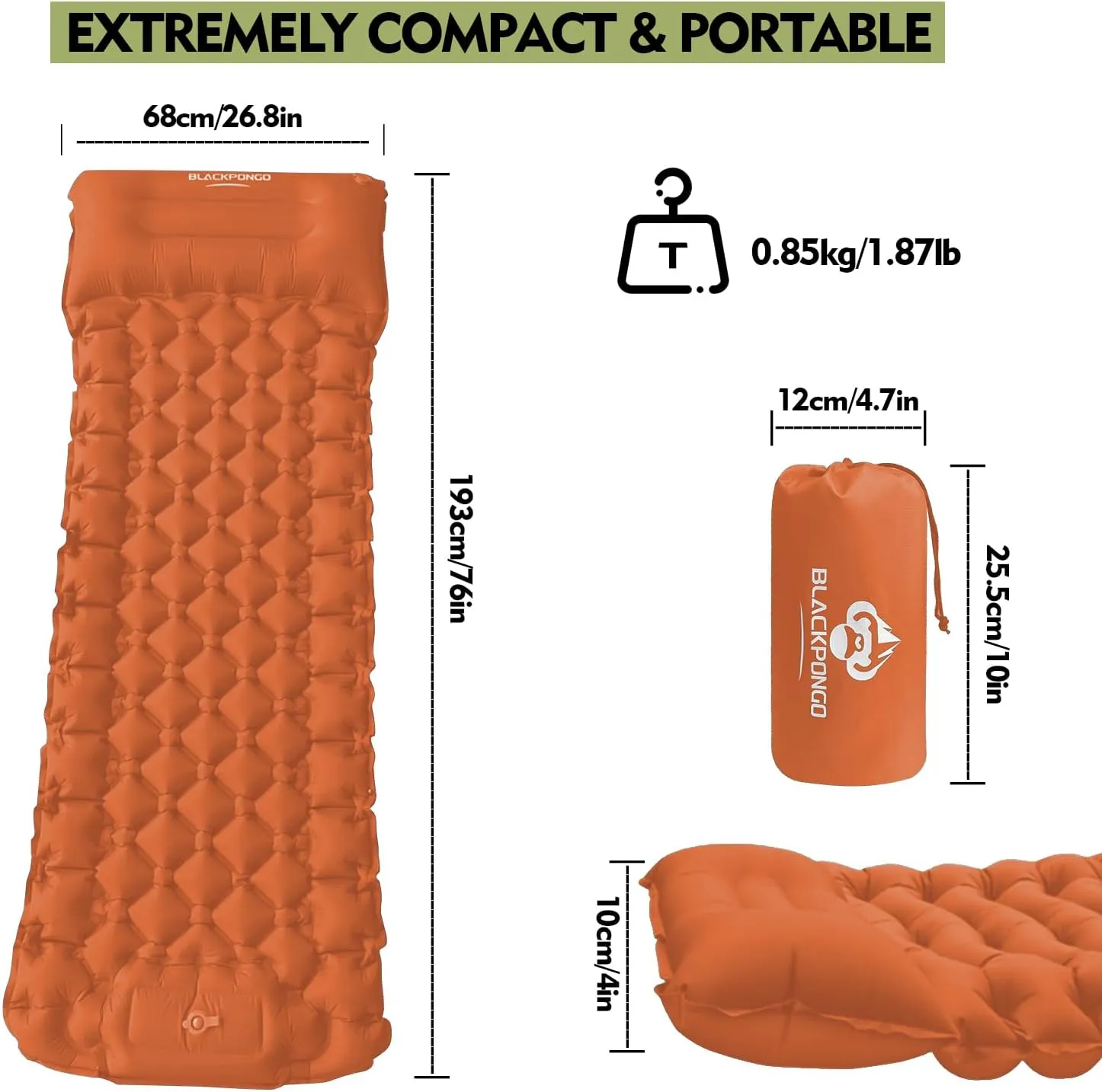 Camping Sleeping Pad, Ultralight Camping Mat with Pillow Built-in Foot Pump Inflatable Sleeping Pads Compact for Camping Backpacking Hiking Traveling Tent