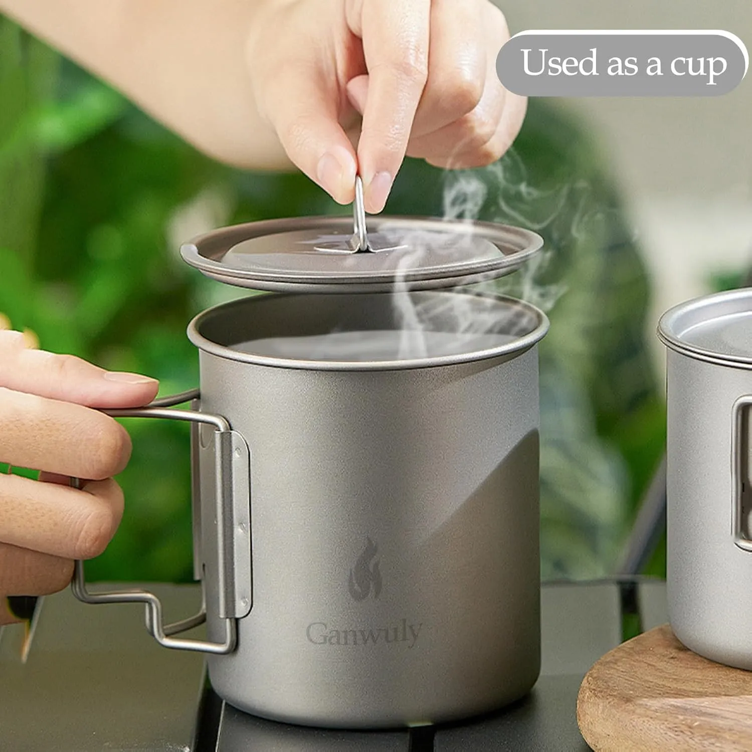 Camping Titanium Pot, 750ml Titanium Pot with Folding Spork, Lightweight Camping Pot for Backpacking Hiking Traveling and Picnic