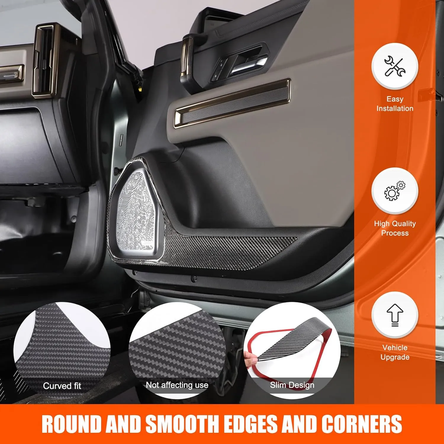 Car Door Anti-Kick Pad Protective Pad Compatible with 2024-2025 Hummer EV Accessories Real Carbon Fiber Carbon Fiber Protector Mat Dirty Collision Stickers Inner Decorative 2PCS (Front Door Black)