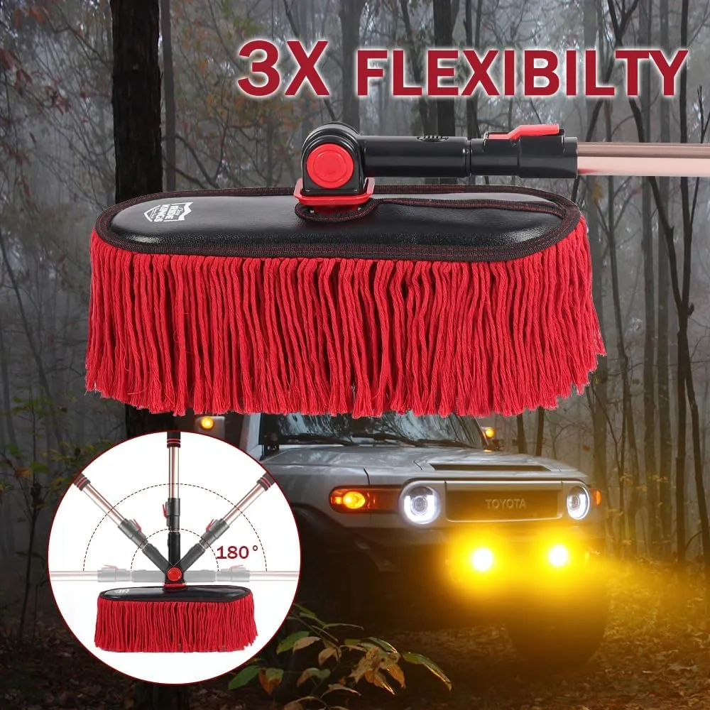 Car Duster Exterior Scratch Free,Car Dust Brush with Extendable Telescoping Handle to Remove Dust Pollen,Duster for Truck,and Motorcycle,Large Car Mop Duster Head with Wax Cotton Hair