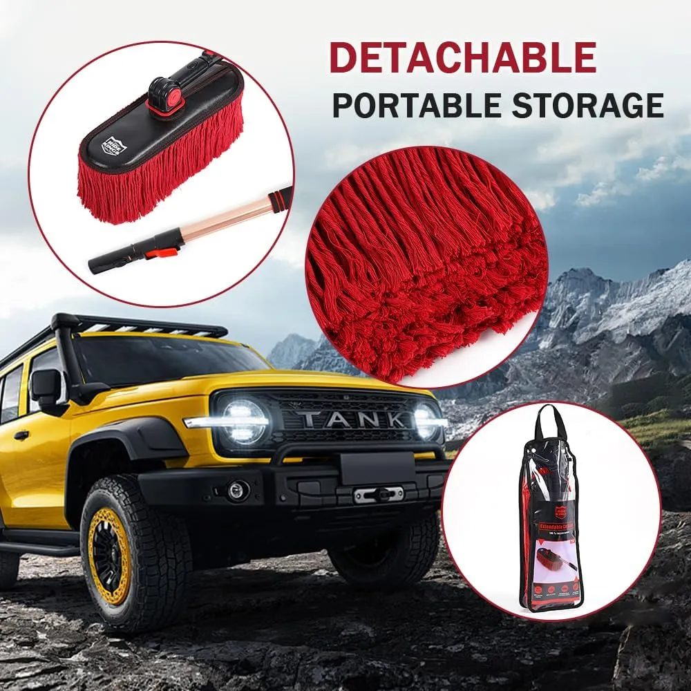 Car Duster Exterior Scratch Free,Car Dust Brush with Extendable Telescoping Handle to Remove Dust Pollen,Duster for Truck,and Motorcycle,Large Car Mop Duster Head with Wax Cotton Hair