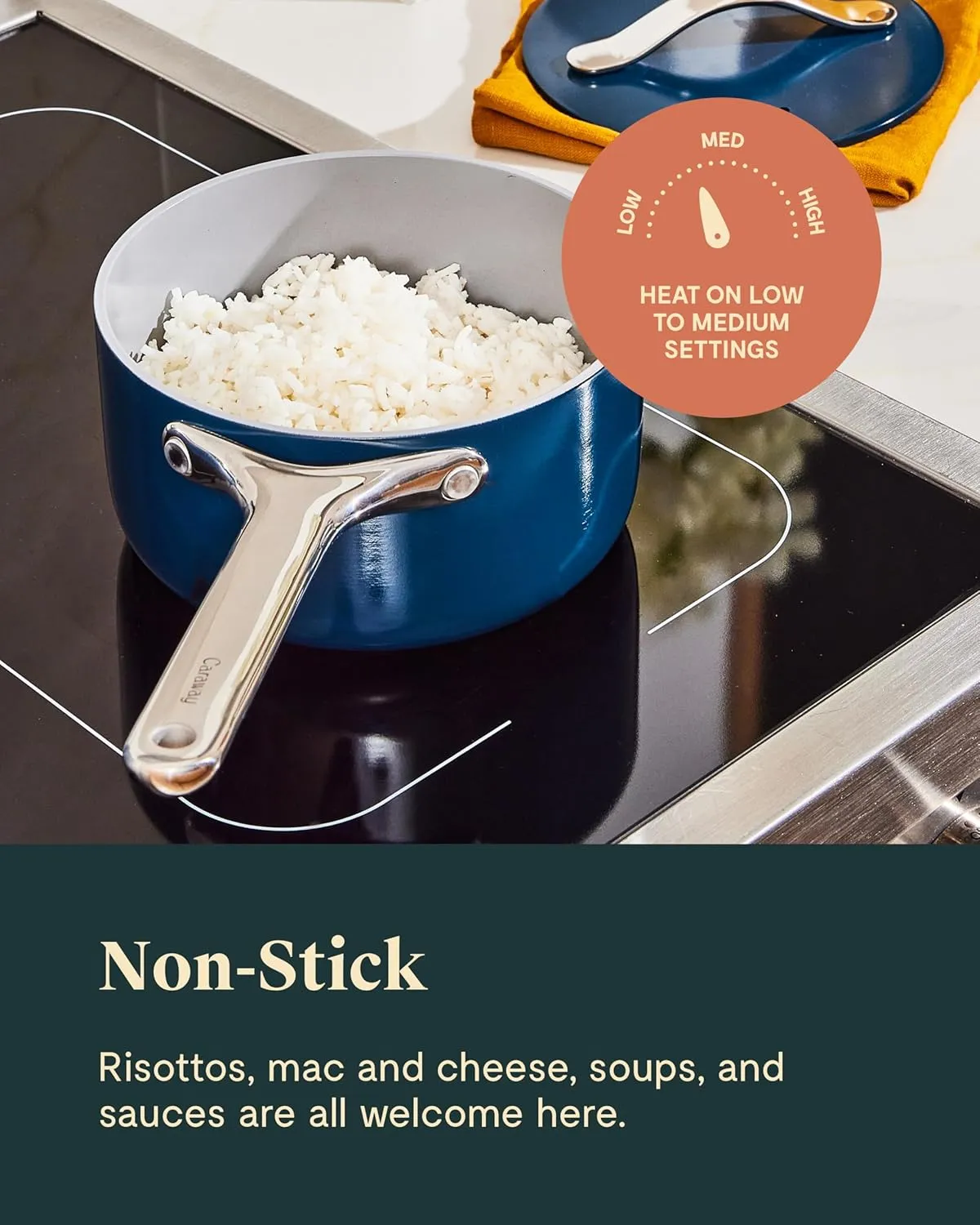 Caraway Nonstick Ceramic Sauce Pan with Lid (1.75 qt) - Non Toxic, PTFE & PFOA Free - Oven Safe & Compatible with All Stovetops (Gas, Electric & Induction) - Cream