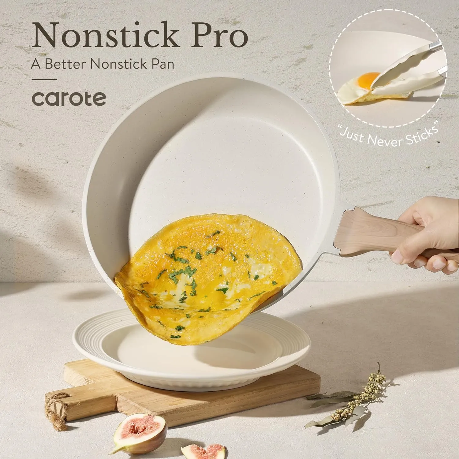 CAROTE 12 Inch Non Stick Frying Pan with Lid,White Granite Nonstick Skillet Omelet Pans, Egg Pan Granite Cookware, PFOS & PFOA Free