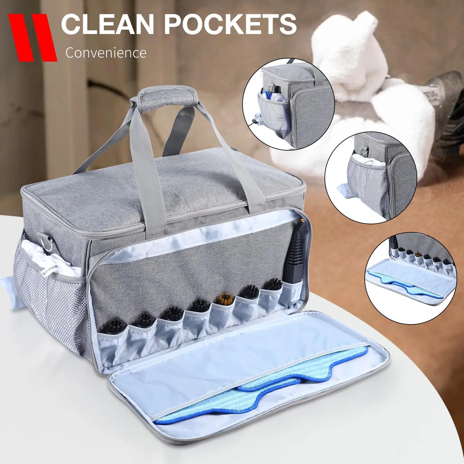 Carry Bag Compatible with Dupray Neat Steam Cleaner, Dupray Neat Steamer for Floors Storage Organizer Adjustable Steam Cleaner Storage Bag with Extra Pockets, Grey