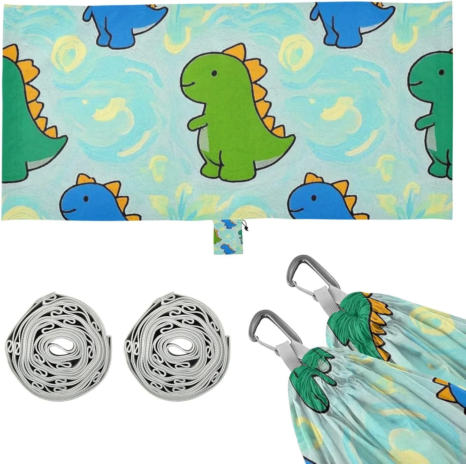 Cartoon Animal Dinosaur Colorful Hammocks for Camping with Hanging Rope Swing Hammock for Outside Patio Backyard Poolside
