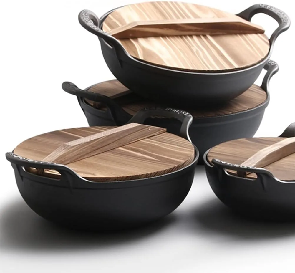 Cast Iron Oven Pot Non-stick Wok Skillet with Lid Handles 7.86 inch Round Cooking Pan Cast Iron Saucepan Camping Cookware Frying Pan