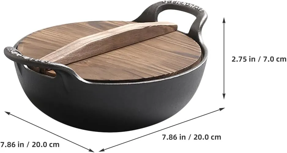 Cast Iron Oven Pot Non-stick Wok Skillet with Lid Handles 7.86 inch Round Cooking Pan Cast Iron Saucepan Camping Cookware Frying Pan