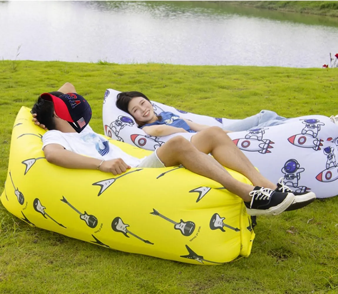 CCDXD Air Sofa, Inflatable Lounger Inflatable Couch for Travelling, Outdoor, Camping, Hiking, Beach Parties, Picnic, Backyard, Lakeside, air Hammock (Yellow Guitar)