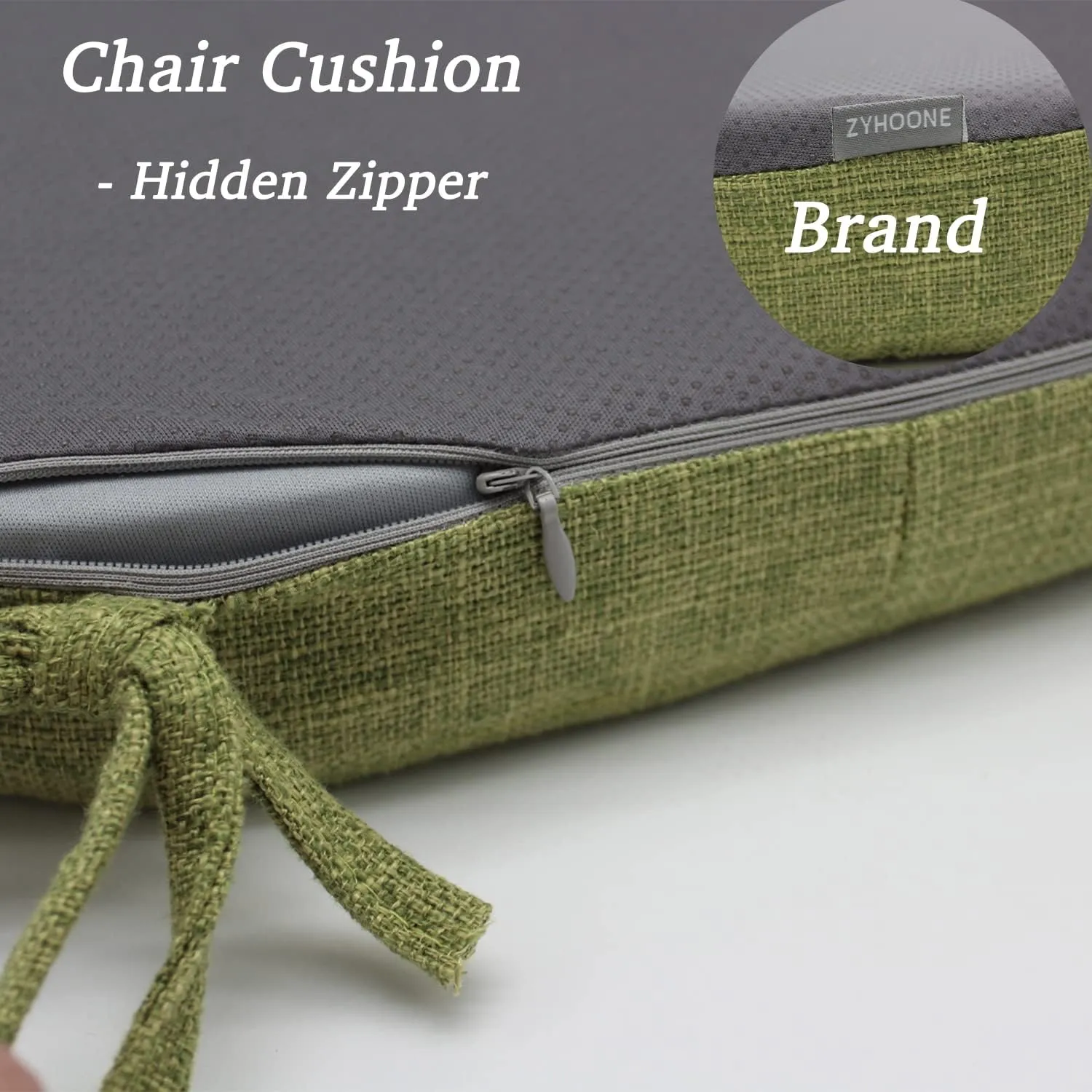 Chair Pads with Ties for Dining Chairs - Indoor Kitchen Room No Slip Seat Cushion Pad with Machine Washable Cover [14.5 X 15.5 X 2 Inches] - Green