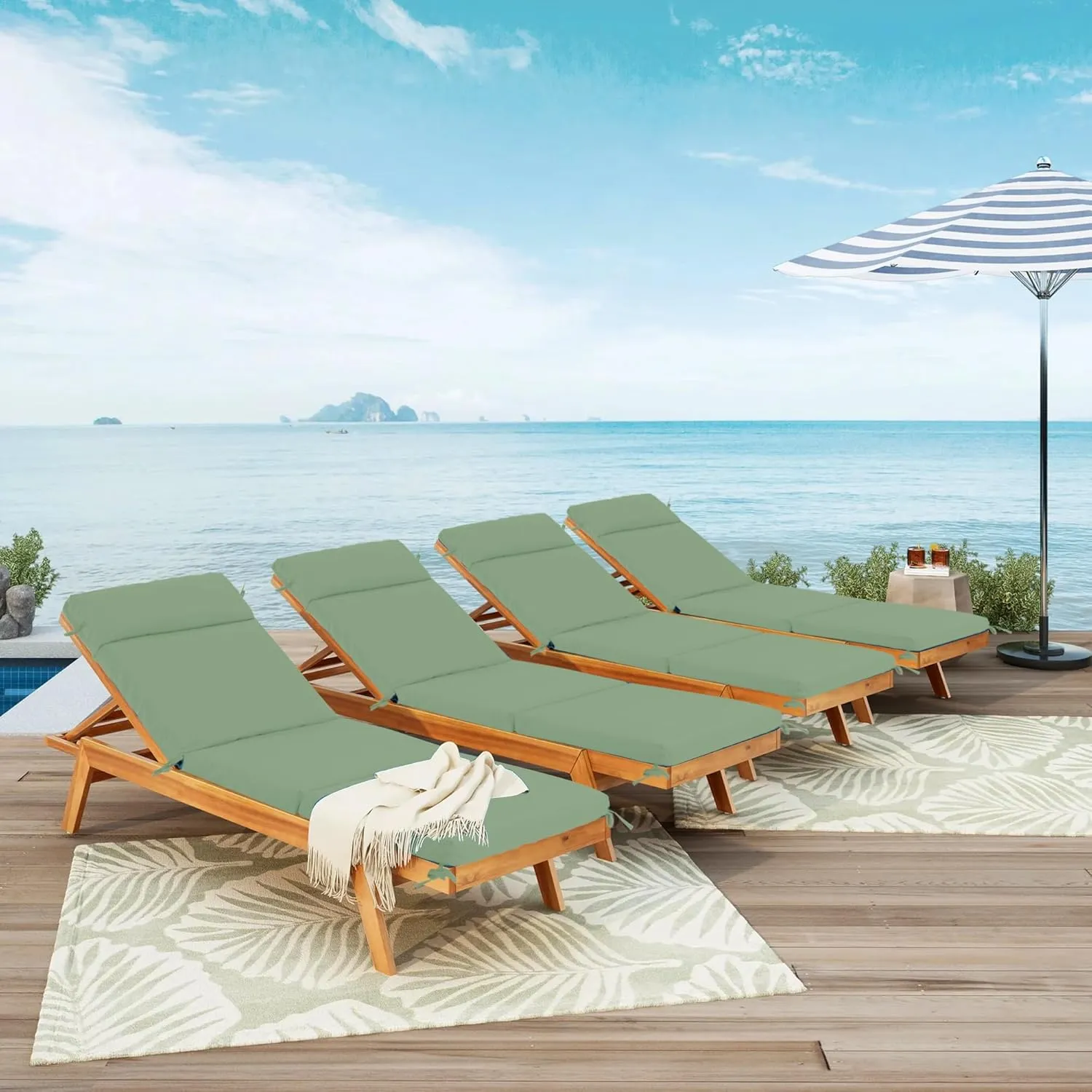 Chaise Lounge Cushion 72x21x3 Inch – Set of 2 Outdoor Lounge Chair Cushions, Lounger Pad Replacement with Fade-Resistant, Removable & Machine-Washable Covers, Ideal for Patio Chaise Chairs, Sage Green