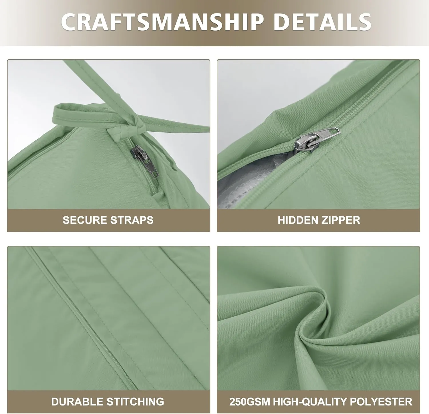 Chaise Lounge Cushion 72x21x3 Inch – Set of 2 Outdoor Lounge Chair Cushions, Lounger Pad Replacement with Fade-Resistant, Removable & Machine-Washable Covers, Ideal for Patio Chaise Chairs, Sage Green