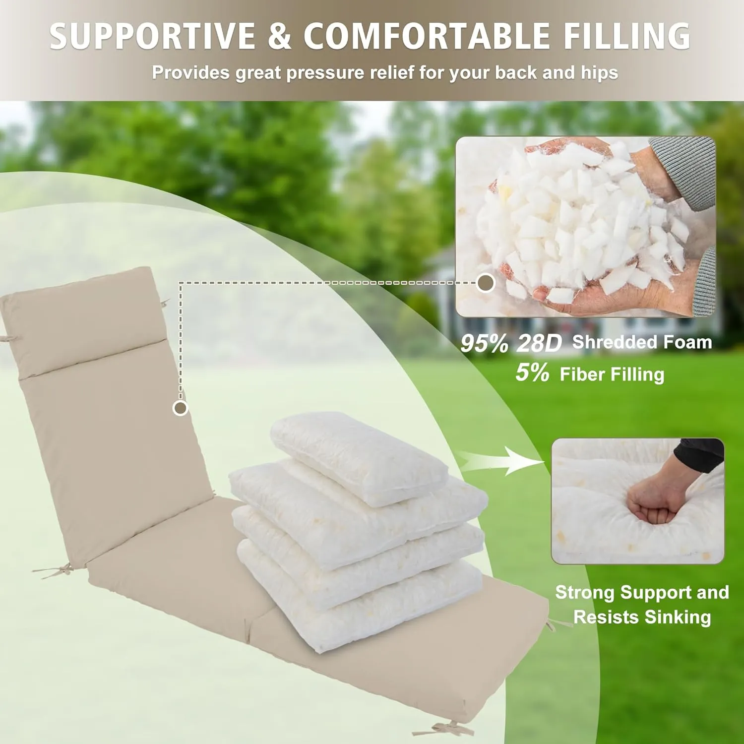 Chaise Lounge Cushion 72x21x3 Inch – Set of 4 Outdoor Lounge Chair Cushions, Lounger Pad Replacement with Fade-Resistant, Removable & Machine-Washable Covers, Ideal for Patio Chaise Chairs, Cream