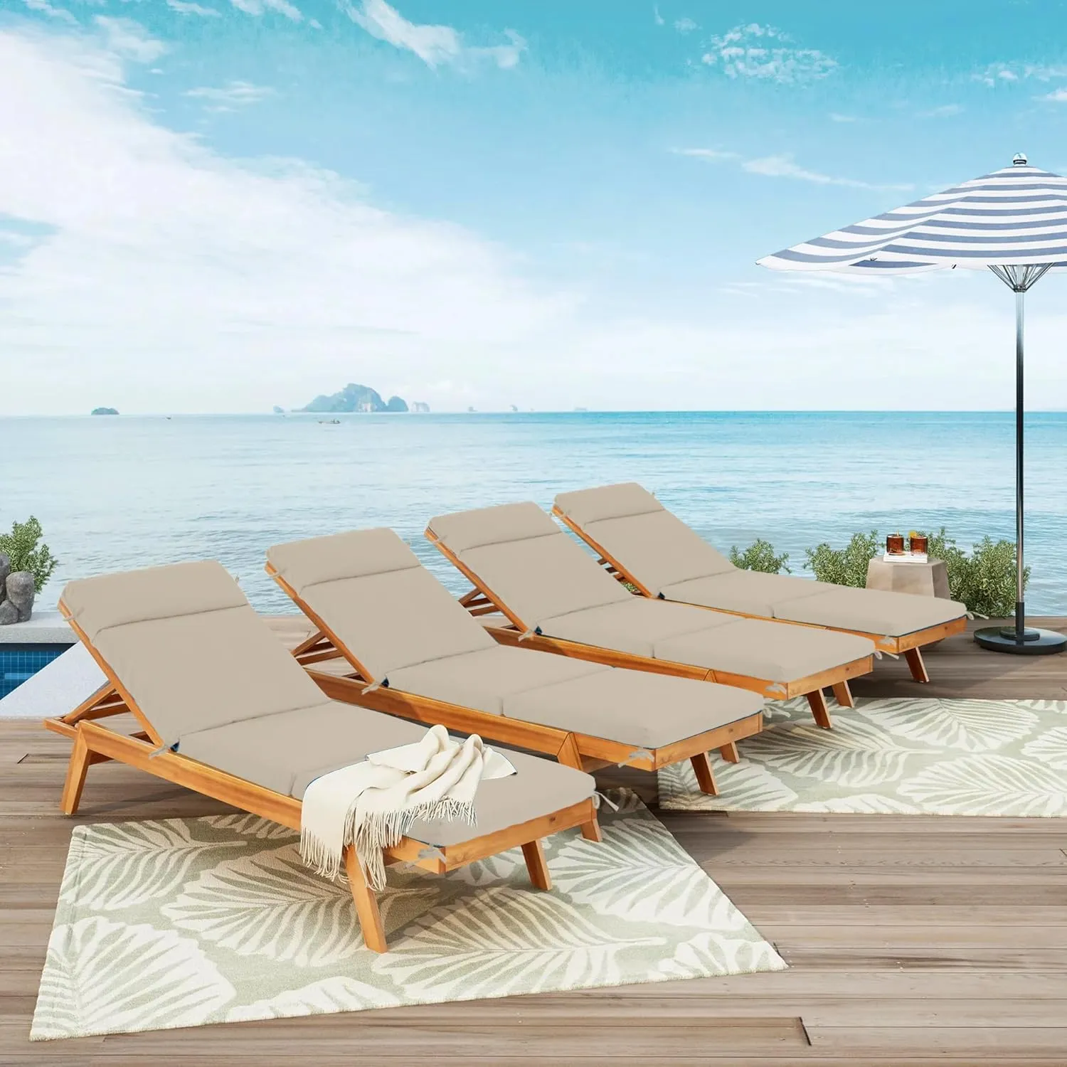 Chaise Lounge Cushion 72x21x3 Inch – Set of 4 Outdoor Lounge Chair Cushions, Lounger Pad Replacement with Fade-Resistant, Removable & Machine-Washable Covers, Ideal for Patio Chaise Chairs, Cream