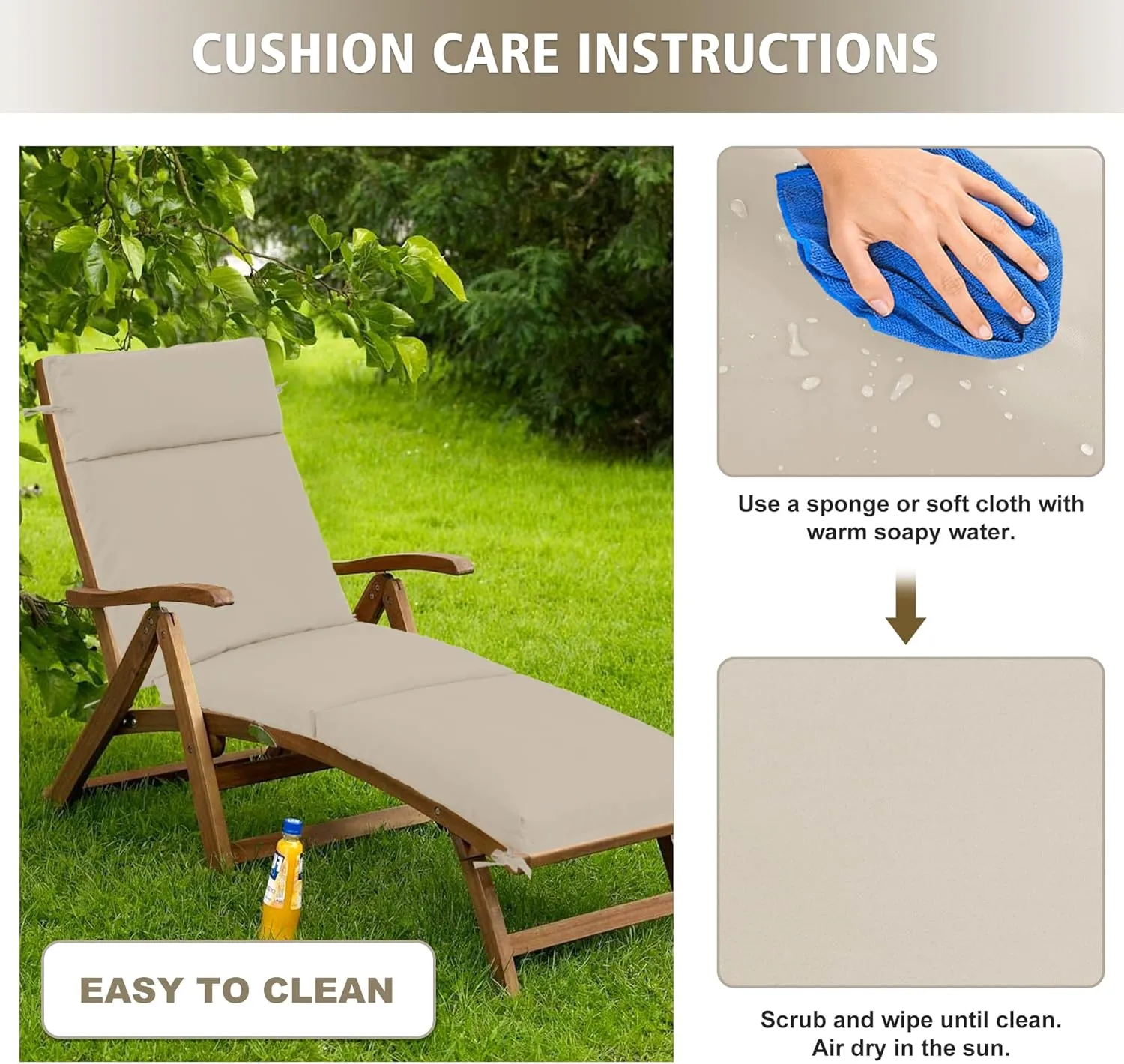 Chaise Lounge Cushion 72x21x3 Inch – Set of 4 Outdoor Lounge Chair Cushions, Lounger Pad Replacement with Fade-Resistant, Removable & Machine-Washable Covers, Ideal for Patio Chaise Chairs, Cream