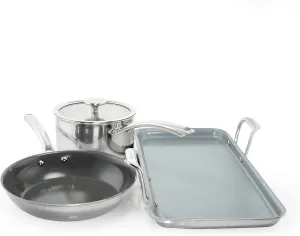 Chantal 3.Clad Tri-Ply Stainless Steel Cookware, 4 pc Brunch Set, Ceramic Non Stick