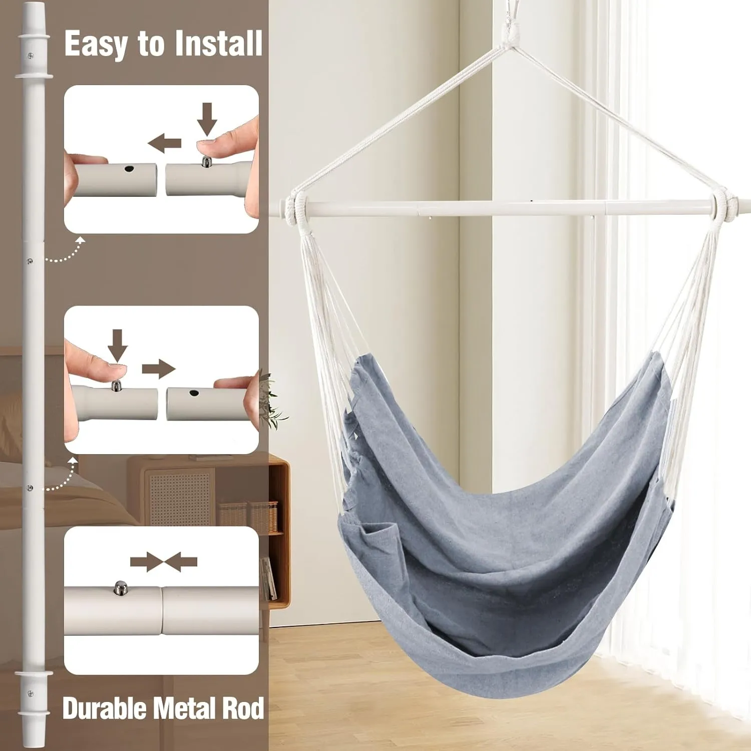 Chihee Hammock Swing Chair - Strong Metal, Collapsible, Portable, Max 500 lbs, Comfortable Seat for Patio & Lawn, Indoor/Outdoor