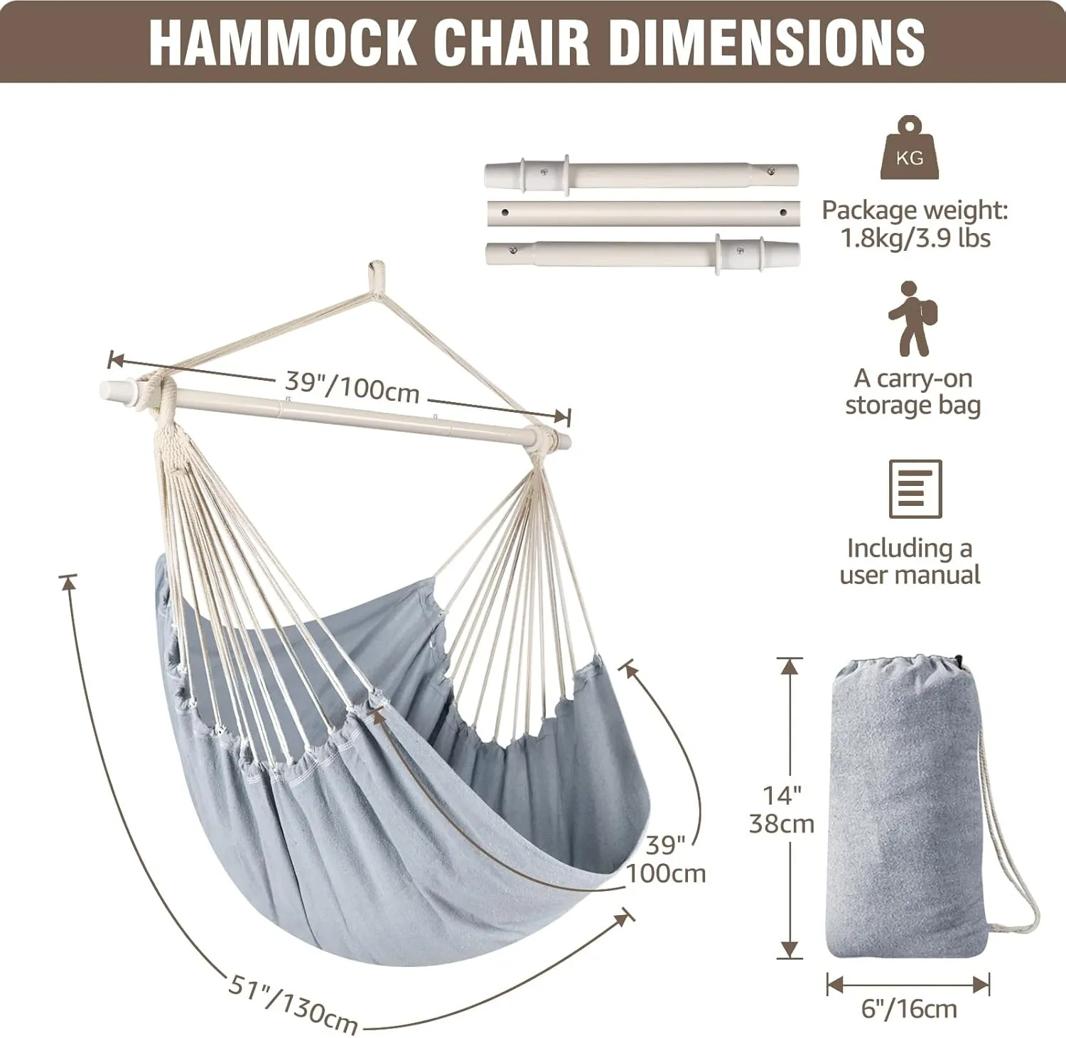 Chihee Hammock Swing Chair - Strong Metal, Collapsible, Portable, Max 500 lbs, Comfortable Seat for Patio & Lawn, Indoor/Outdoor