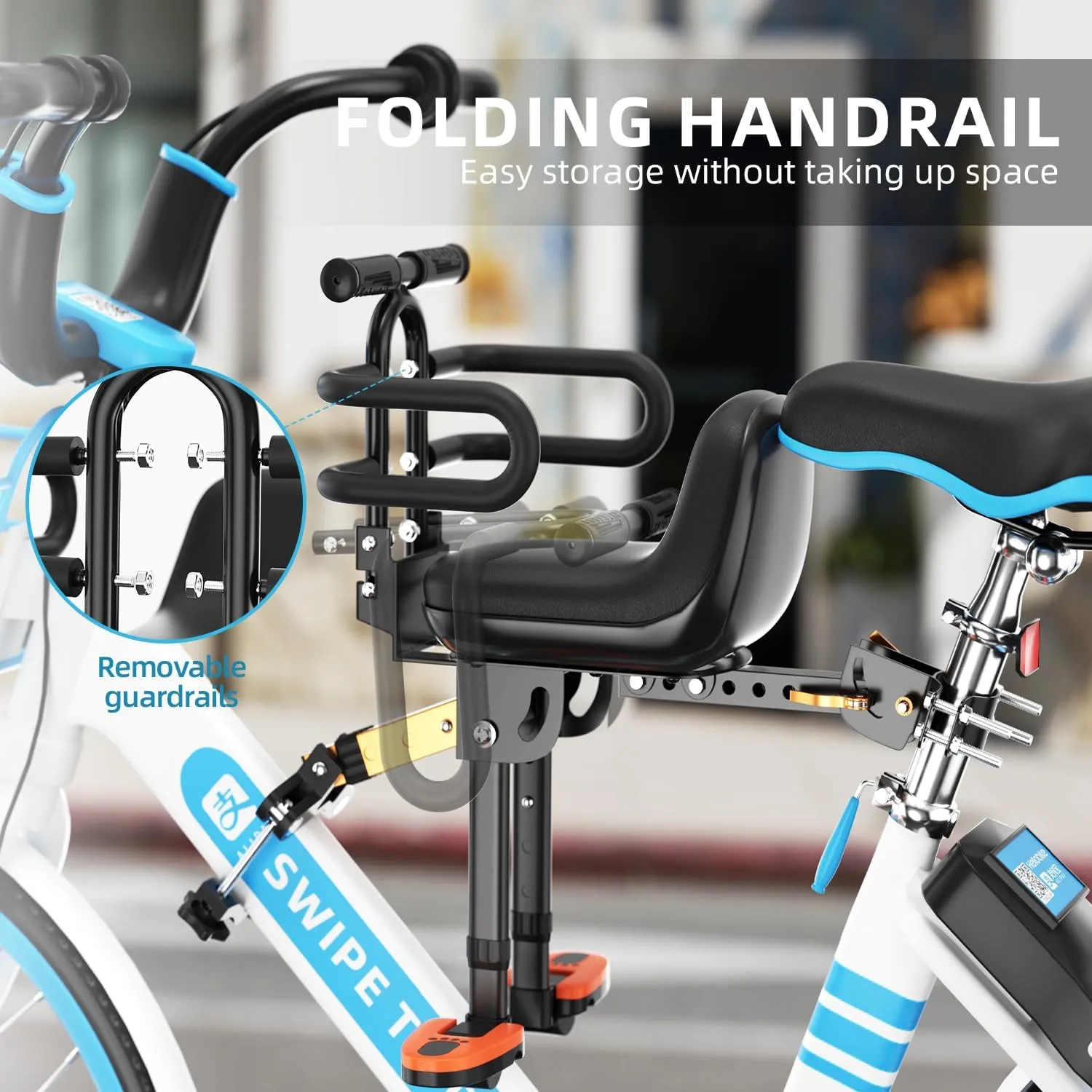 Child Bike Seat, Kids Bike Seat with Guardrail, High Seat Cushion Backrest Mountain Bike Child Bike Seat, Bicycle Child Safety Seat for Children from 1 to 5 Years Old