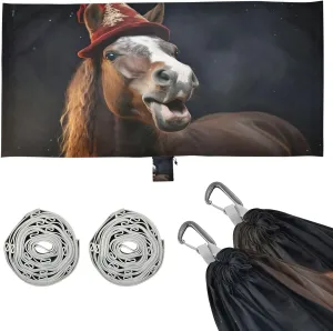 Christmas Hat Horse Camping Hammock, 330 lbs with 2 Tree Straps, Carry Bag, Single Portable Hammock for Outdoor/Indoor, Hiking, Beach, Backpacking, Travel