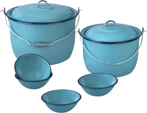 Cinsa 8-Piece Enameled Steel Stock Pots (14 & 8 QT) with Lids, Turquoise Blue Cookware Set