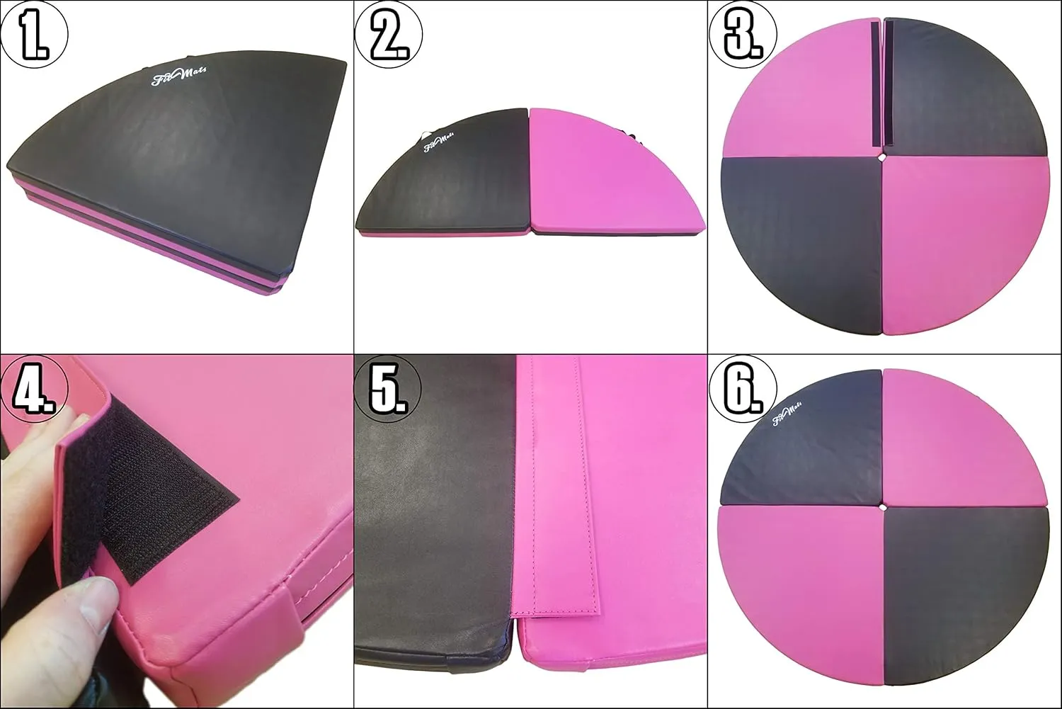 Circular Multi-Use Skid Proof Portable Dance Pole Crash Mat. 6 Foot Wide Pink/Black Exercise and Yoga Safety Cushion w/EPE Foam Padding & Pleather Covering for Superior Protection.