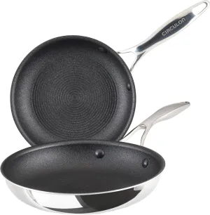 Circulon C1 Series Clad Stainless Steel with ScratchDefense Technology Cookware Nonstick Induction Frying Pans/Skillets, Metal Utensil Safe, 8.5 Inch and 10 Inch, Polished Stainless Steel