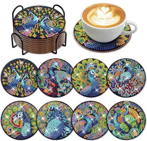 clothmile 8 PCS Peacock Diamond Art Coasters Peacock Diamond Art Coasters Kits with Holder Peacock DIY Coasters Coasters for Beginners, Adults, Kids, Diamond Art Crafts Supplies