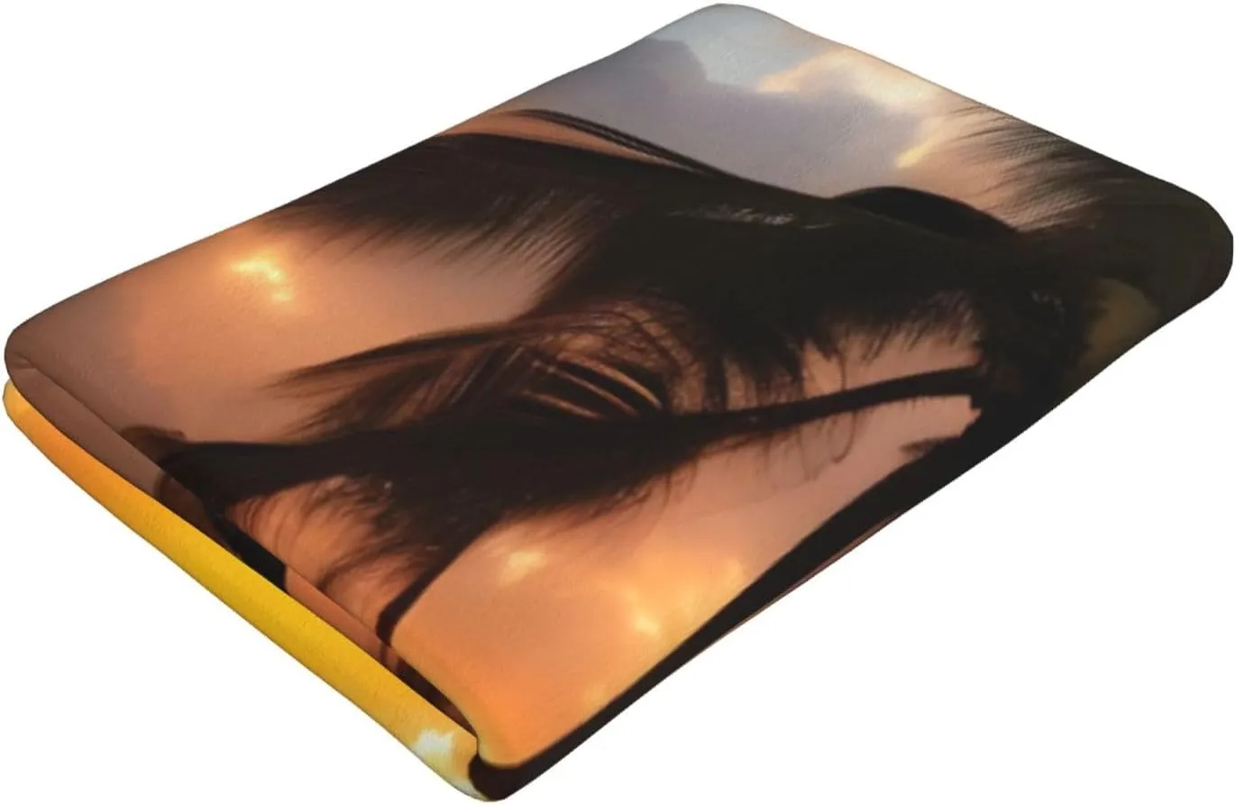 Coconut Beach Sunset Hammock Print Quick Dry Beach Towel Swimming Towel Perfect for Pool Bath Gym Camping Hiking Fitness