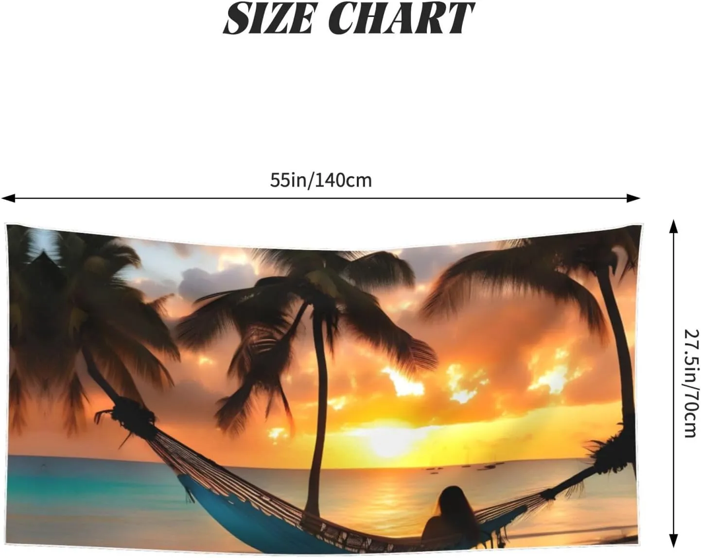 Coconut Beach Sunset Hammock Print Quick Dry Beach Towel Swimming Towel Perfect for Pool Bath Gym Camping Hiking Fitness