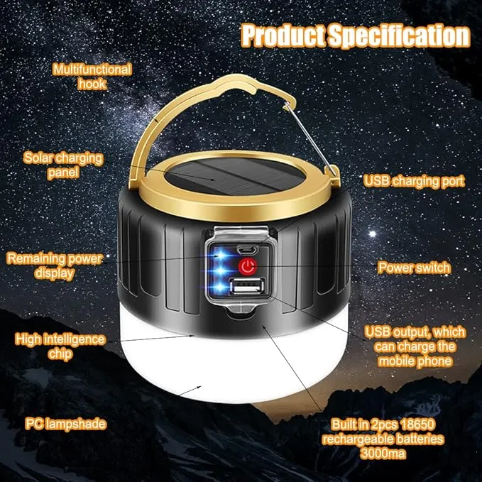 Collapsible Camping Lantern LED Solar Light USB Rechargeable Lamp Outdoor